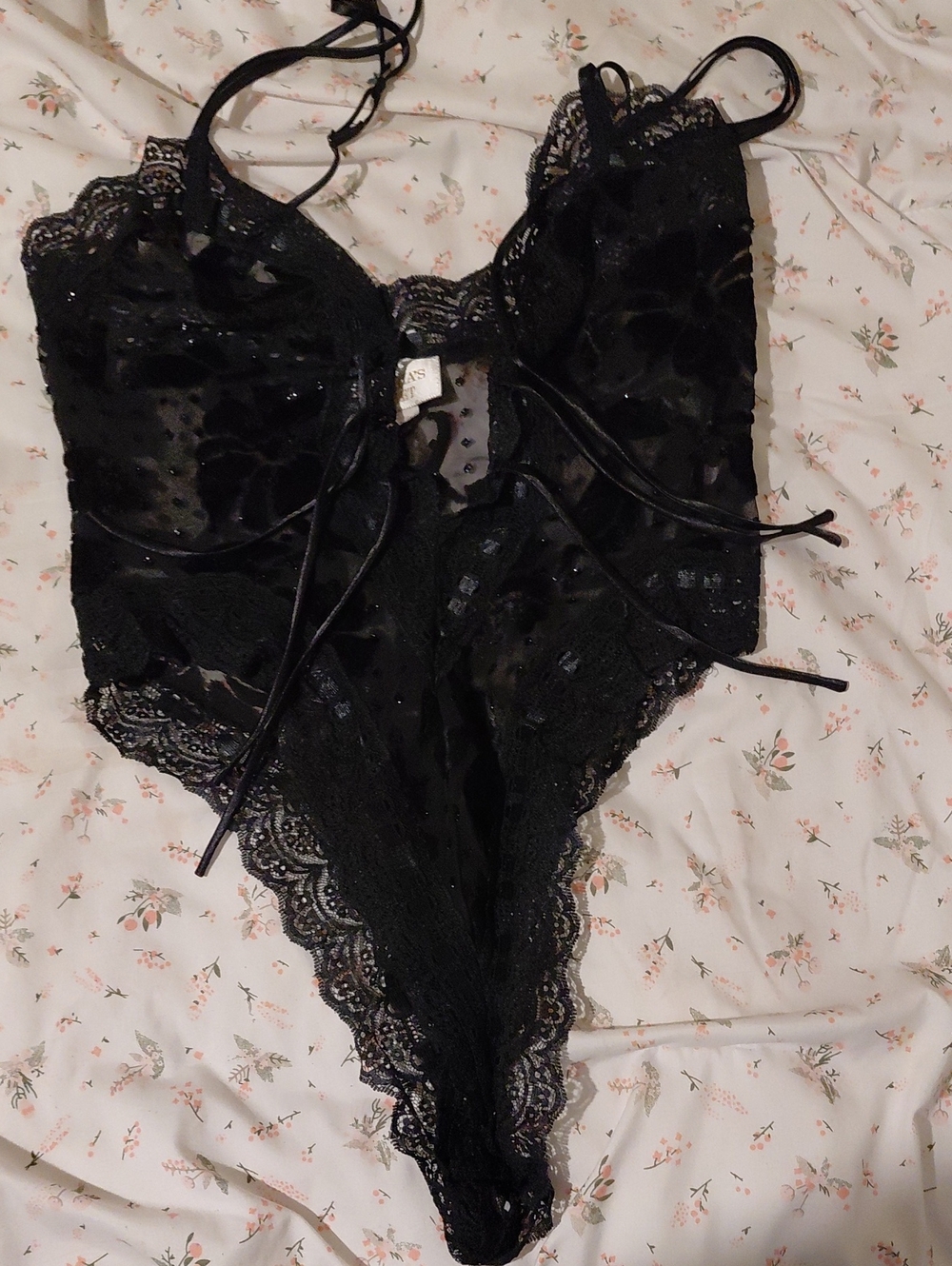 Victoria's Secret Black Lace Velvet-Detail Teddy